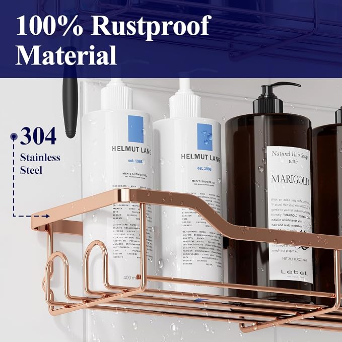 Kitsure Shower Caddy, Adhesive Shower Organizer, Rose Gold - Image 3