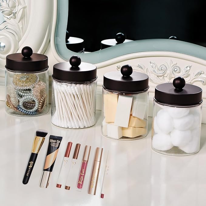 Amolliar Acrylic Apothecary Jar Bathroom Qtip Holder Bronze 6 Pack - Image 4
