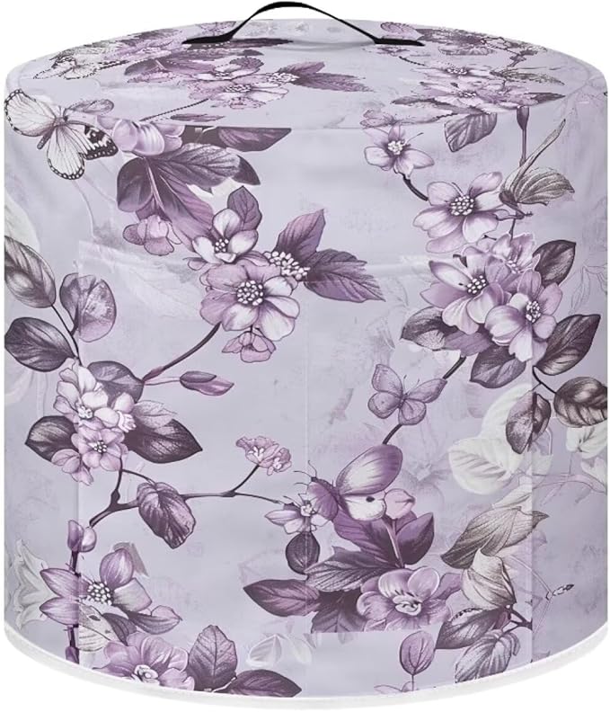 Purple Flower Pressure Cooker Cover for Women Dust Protection Insulated Rice Cooker Cover with Easy to Clean Lining Dust Cover with Pockets for Instant Pot 8 Quart Appliance Cover