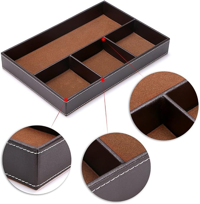 BTSKY 4 slots Desk Drawer Organizer, PU Leather Drawer Storage Organizer Divider - Image 4