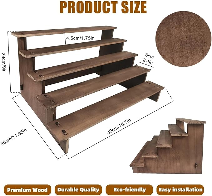 5 Tier Cup Cake Stand - Rustic Wooden Cupcake Stand, Tiered Wood Riser Display Stands, Multi-Functional Uses - as Dessert Stands, Vendor Display Shelves, Spice Rack, Easy to Install