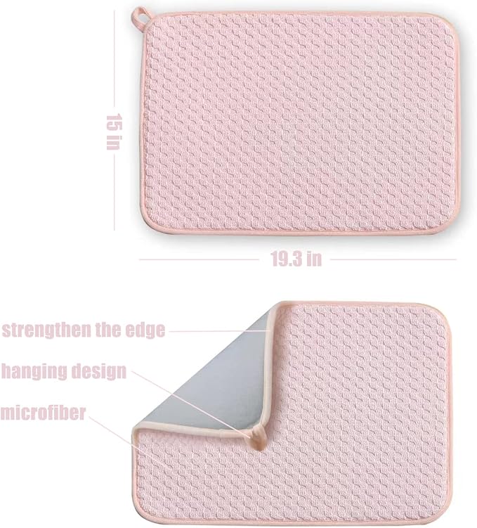 Pink Dish Drying Mats for Kitchen Counter, 2 Pack Dish Drying Mat Drying Pad | - Image 3