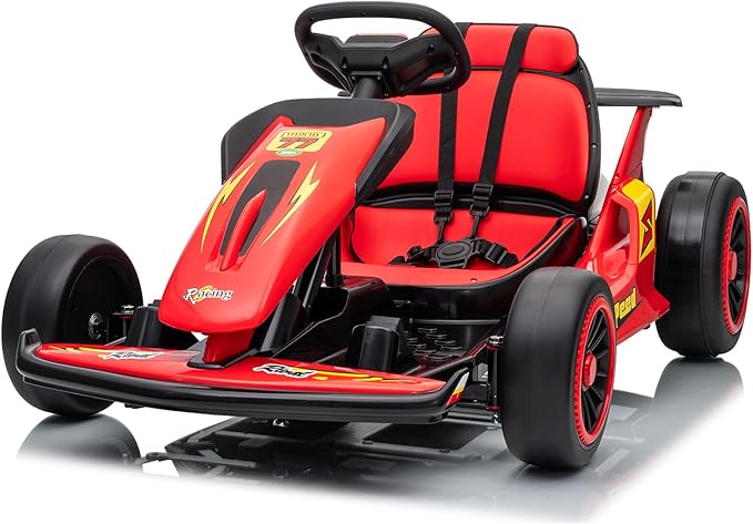 24V Electric Go Kart for Kids, Drift Kart with 400W Motors, EVA Tires, Max Speed 8.1 MPH, Music, Wireless, Electric Drifting Cart Outdoor Ride on Toy for Kids Ages 6+ (Red)
