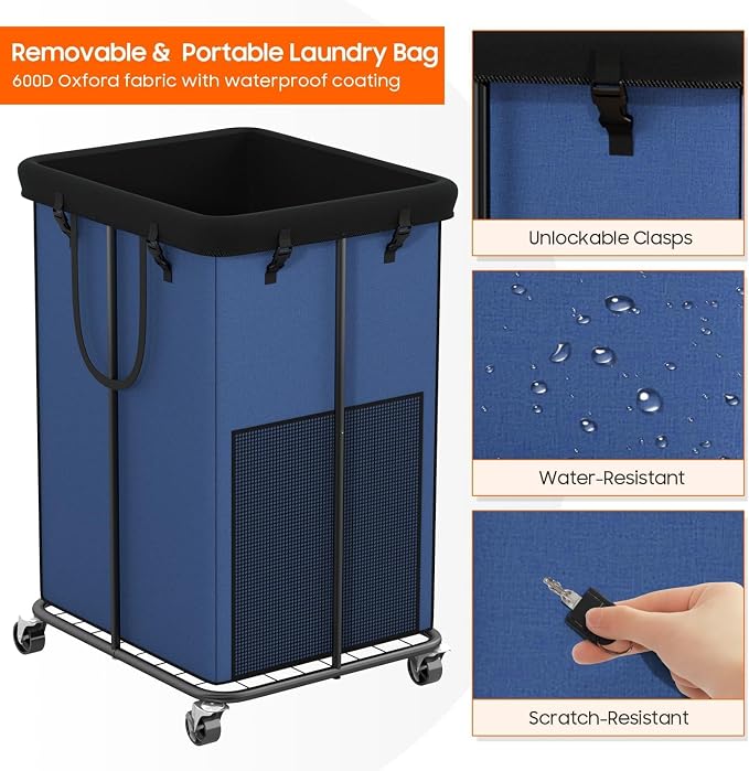 Laundry Hamper with Wheels, 150L Rolling Laundry Basket with Bag & Handles - Image 5