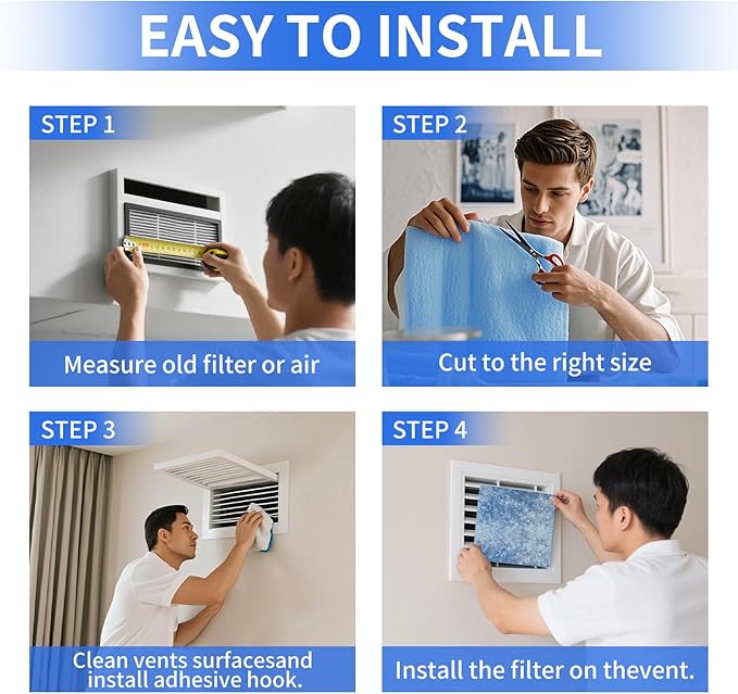 Air Vent Filters, 10"x90" Cut to Fit Air Filter Material,MERV 8 Reusable 3-Layer Air Vent Filter for Home Floor, Grilles, Ceiling, HVAC Furnace Vents, With Adhesive Tape