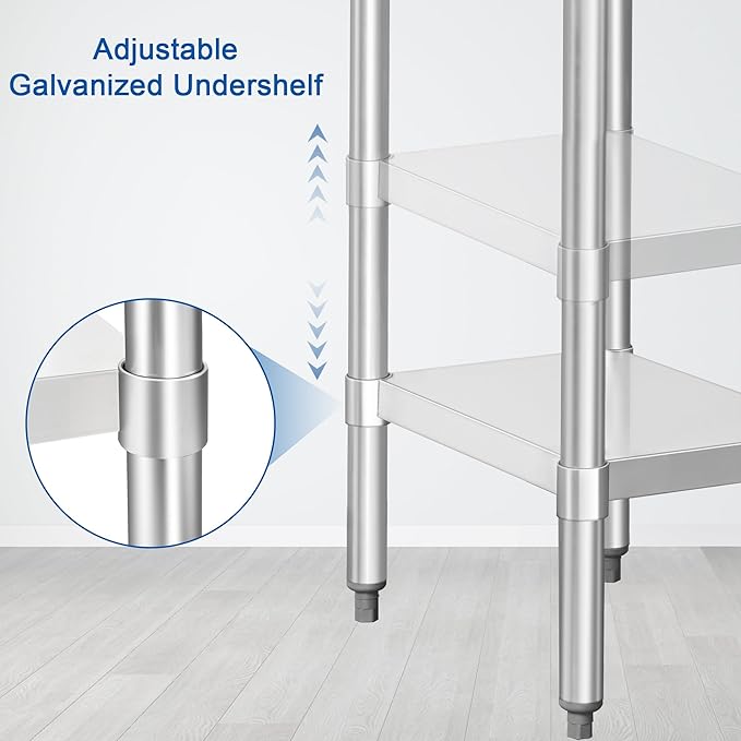 HARDURA Stainless Steel Commercial Work Table Prep Work Metal Table 30×15 Inches with Undershelf and 2" Backsplash Heavy Duty NSF 430 for Kitchen Food Prep