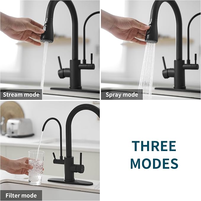 Black Kitchen Faucets with Water Filter and Pull Down Sprayer, Kitchen Sink - Image 2