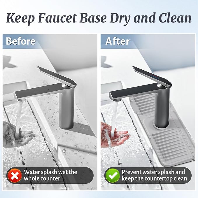 PoYang 14.6 Inch Faucet Mat for Kitchen Sink Splash Guard, Light Grey | Sink - Image 6