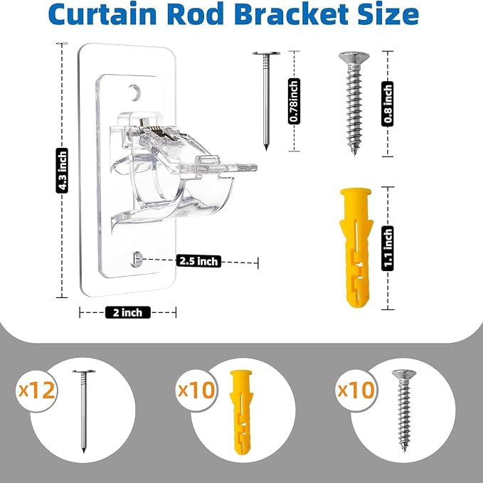 Antimbee 4-Pack No Drill Curtain Rod Brackets, Self Adhesive Rod Holders - Image 8