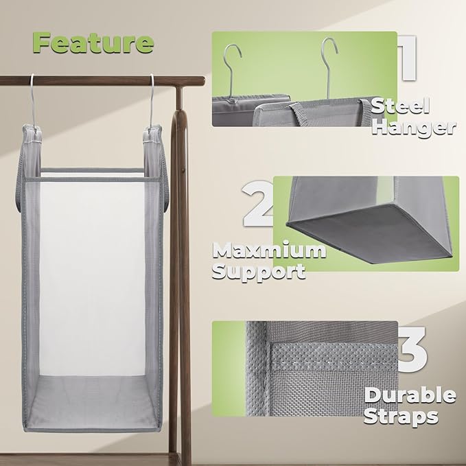 FENTEC 1 Pack Grey Hanging Laundry Hamper，Laundry Hamper Bag - Image 3