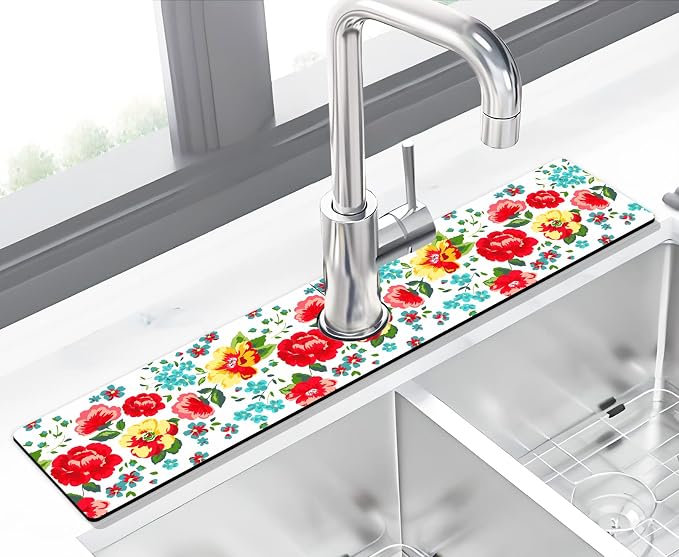 Kitchen Sink Splash Guard Faucet Mat -2 PC Super Absorbent Fast Drying Mat Sink - Image 2