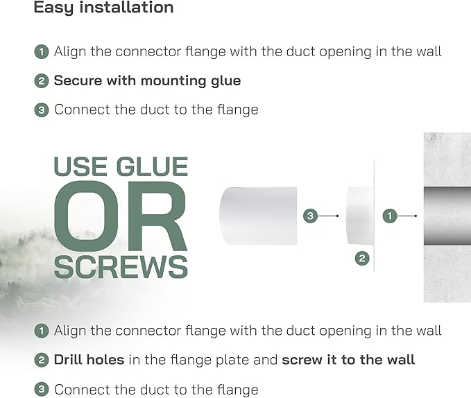 Vent Systems 6" Inch White Duct Connector Flange – 2 Pack – Plastic Straight Ventilation Plate Adapter – Heavy-Duty HVAC Dryer Wall Vent Connector for Wall Mounting – Indoor & Outdoor Use