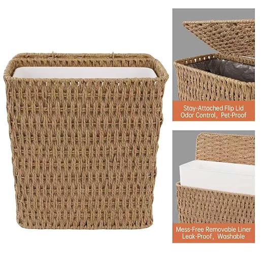 Coeusy 3 Gallon Paper Rope Bathroom Trash Can, Small Wicker Trash Cans - Image 7