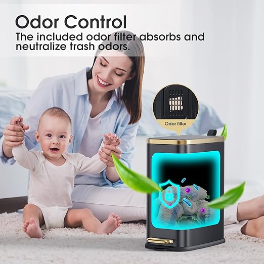 CEROELDA Small Bathroom Trash Can with Lid Soft Close-5L/1.3 Gal Slim Garbage Can-Metal Step Wastebasket-Rectangle Narrow Waste Bin for Office, Bedroom, Toilet, Live Room (Black)