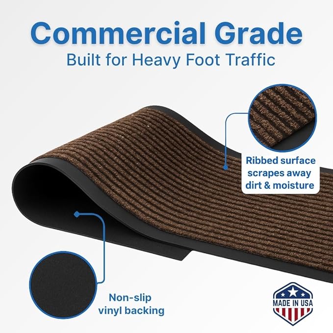 Consolidated Plastics Brush Dry Mat - Made in USA, Heavy-Duty Commercial DoorRug for Indoor/Outdoor Entryways, Non-Slip Backing for High-Traffic Areas (3' W x 4' L, Brown)