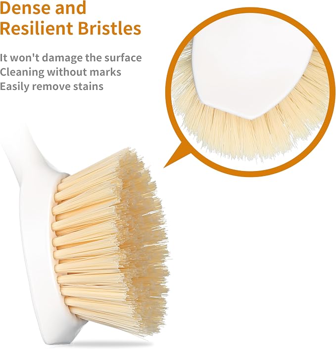 2 Pack Kitchen Dish Brush Bamboo Handle Dish Scrubber Built-in Scraper | Scrub - Image 3