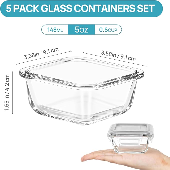 Vtopmart 5Pack 5oz Small Glass Storage Containers Set - Image 2
