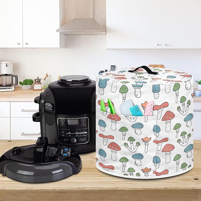 Cute Mushroom Print Pressure Cooker Cover 8 Quart Air Fryer Cover Kitchen Appliance Dust Cover Cover with Pockets for Electric Pressure Cooker Rice Cooker Steamer,White