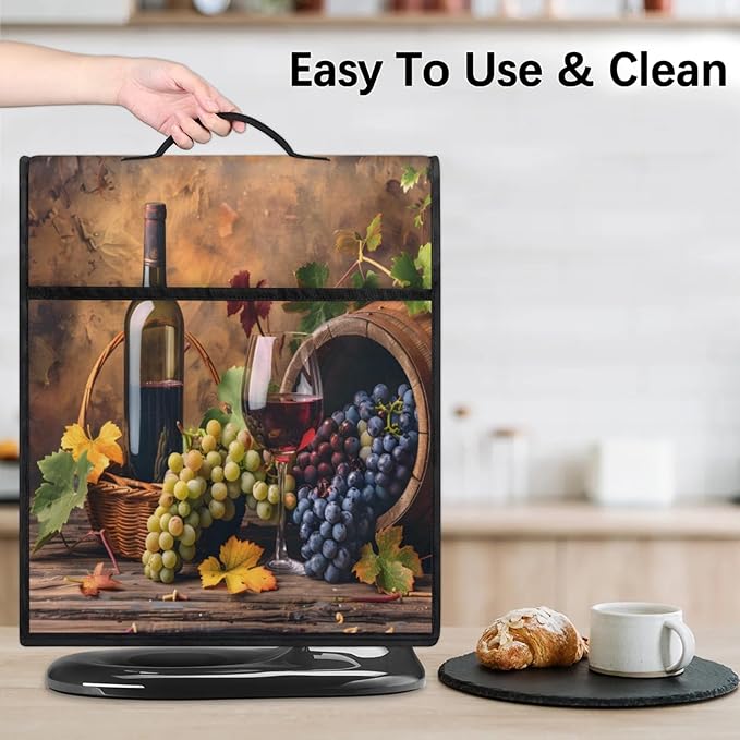 Kitchen Aid Mixer Cover Grapes Wine Fruit Stand Mixer Cover Compatible with 6-8 Quarts Stand Mixers, Dust Covers with Zipper Pocket Foldable Washable Kitchen Aid Organizer Bag