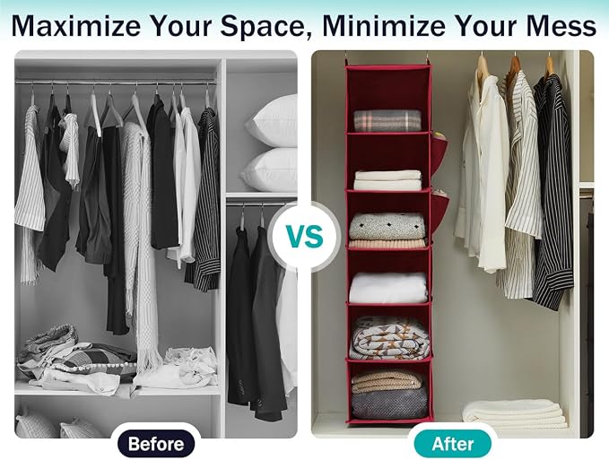 YOUDENOVA Hanging Closet Organizer and Storage, Dark Red | Breathable Fabric - Image 6