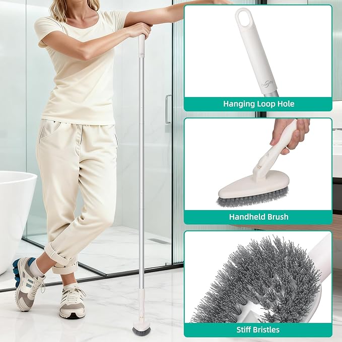 Qaestfy 4-in-1 Tub and Tile Shower Scrubber, Soft & Stiff Bristles Bathroom - Image 5