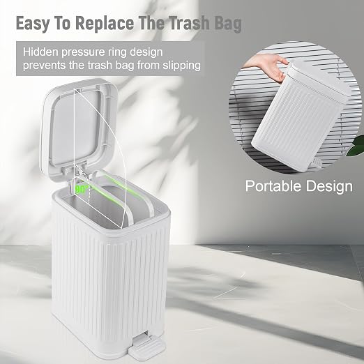 Small Bathroom Trash Can with Lid, 2.6 Gallon Slim Soft Close Step, Kitchen & - Image 4