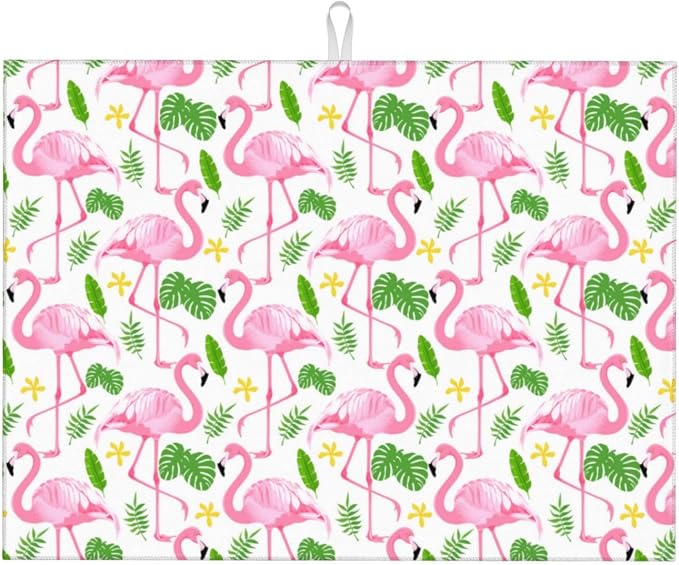 Pink Flamingo Leaf Dish Drying Mat by indokyeyqaz