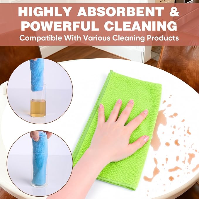 TEAWOO 10 PCS Neon Green Microfiber Cleaning Cloths, Car Towels, Kitchen Towels - Image 3