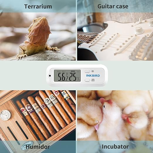 Inkbird Mini Digital Thermometer and Hygrometer, Temperature Humidity Bluetooth Smart Sensor, for Guitar Humidor Mason Jar Incubators