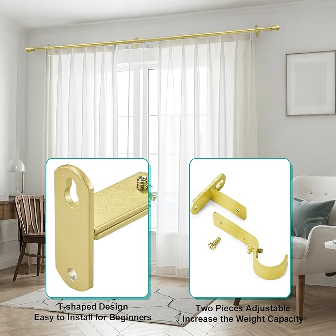 Adjustable Curtain Rod Brackets, Metal Window Drapery Rod Hanger Holders Hooks - Image 5