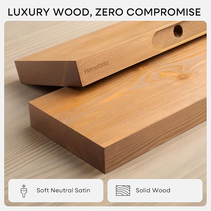 Homeforia 60 inch Golden Oak Floating Shelf, High End Solid Real Wood 60inch Small Floating Shelves for Wall Mounted, Oak Wooden 60in Floating Shelves, Heavy Duty Bracket, 60 X 6.5 X 1.75 in, Set of 2