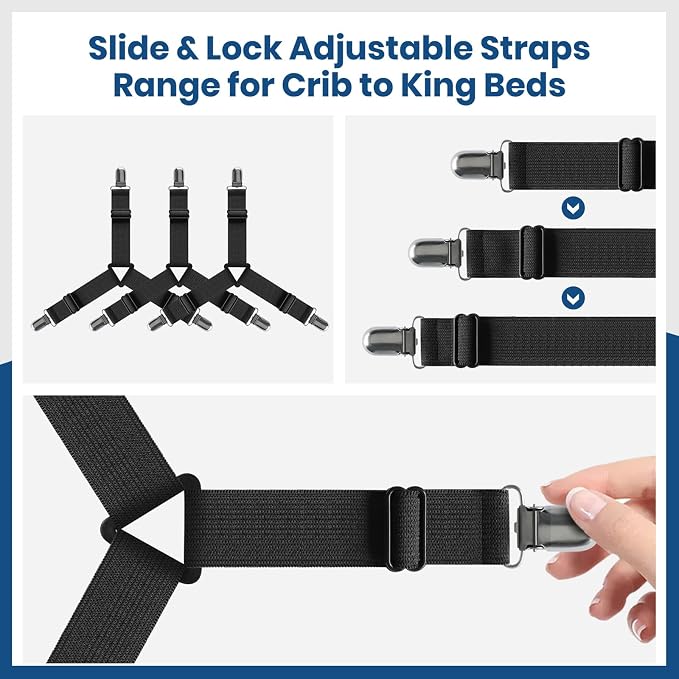 FeelAtHome Adjustable Bed Sheet Clips & Corner Fasteners, 4 Pack, RV & Bunk Beds - Image 3