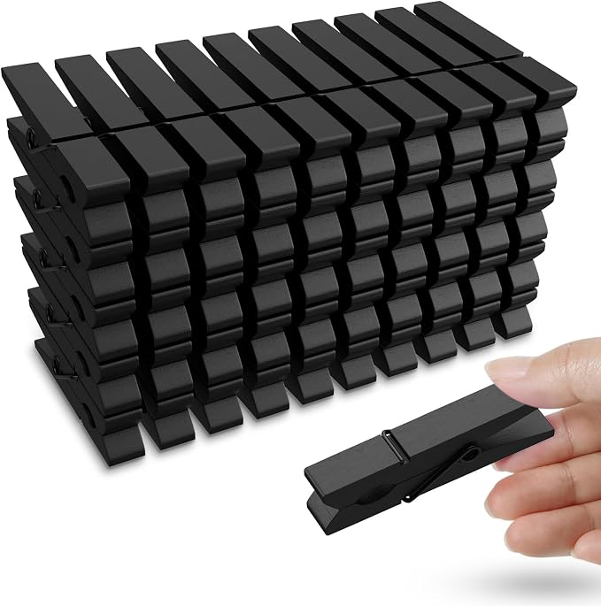 50PCS Black Wooden Clothespins 2.9 Inch Color Clothes Pins by HONGYUTAI