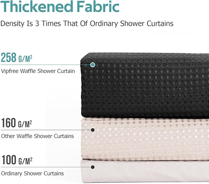Vipfree 3 in 1 Shower Curtain Set, Waffle Shower Curtain and Liner Set - Image 4