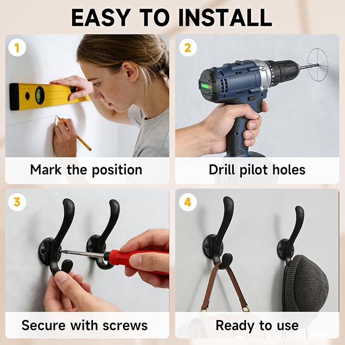 12 Pack Coat Hooks Wall Mount, Heavy Duty Wall Hooks - Image 4