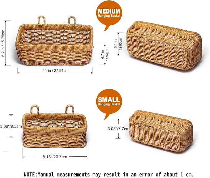 Wall Baskets Set of 2, Hanging Wicker Basket - Image 2