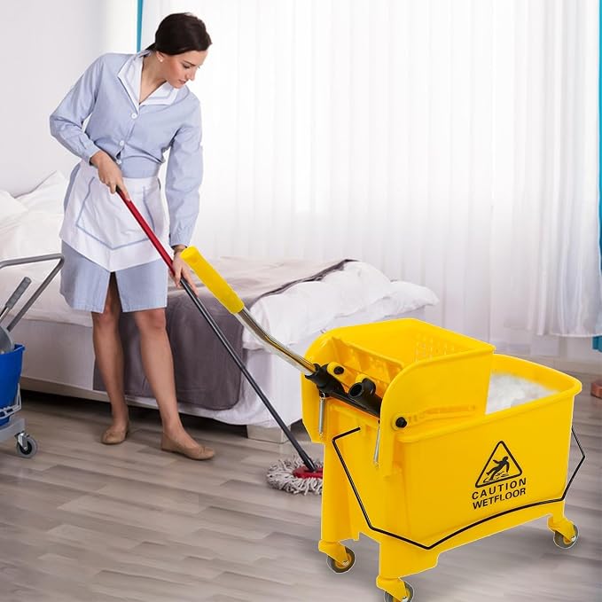 Commercial Mop Bucket with Wheels 20L Gallon, Side Press Wringer Combo Mop - Image 6