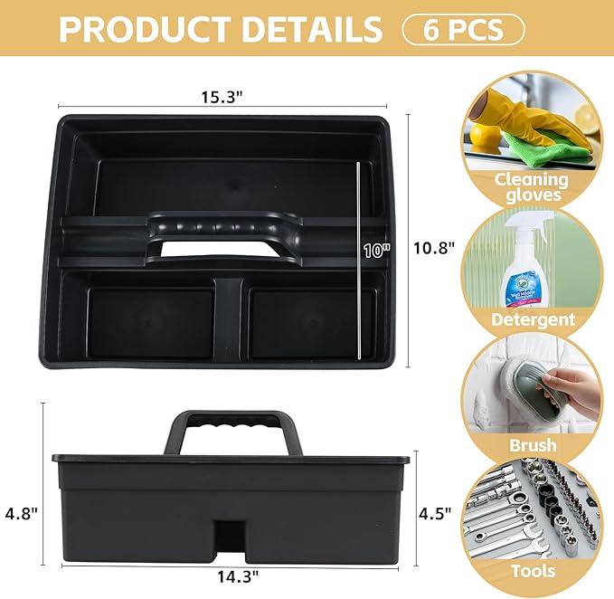 6 Pack Cleaning Organizer Caddy with Handle, Plastic Carry Caddy for Cleaning Products