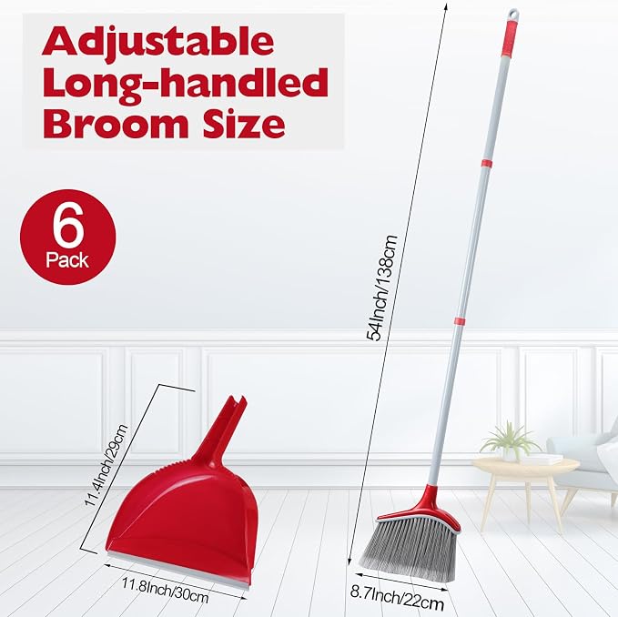 6 Pcs Broom and Dustpan Set, 54 Inch Indoor Angle Broom | Kitchen Cleaning - Image 2