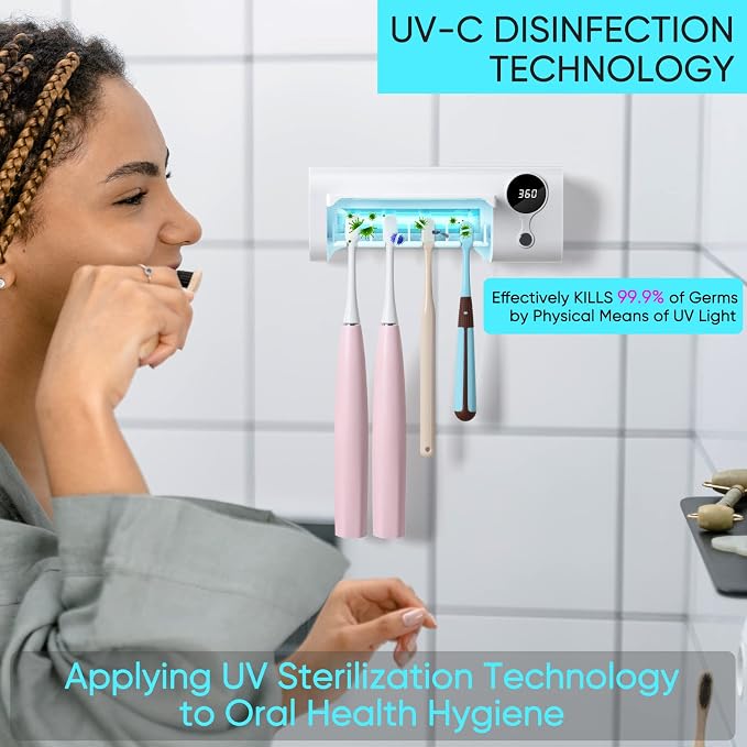 Toothbrush Holder for Bathroom, Toothbrush Cleaner Wall Mounted Cordless | - Image 4