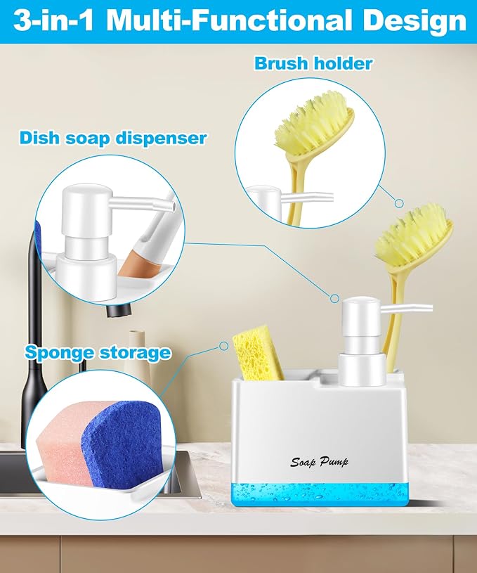 Dish Soap Dispenser with Sponge Holder, Small Hand Soap Dispenser with Sponge - Image 2