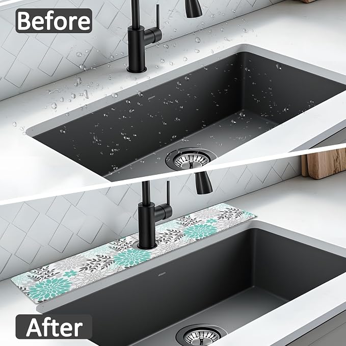 24" X 5.5" Kitchen Sink Splash Guard Faucet Mat Flora Super Absorbent Fast - Image 7