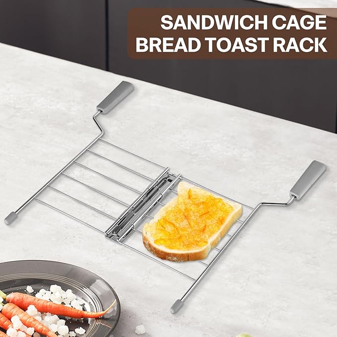 Toast Slice Holder Toaster Warming Rack Practical Stainless Steel Kitchen Tool Sandwich Cage Bread Toast Rack for Baking Home, Gray