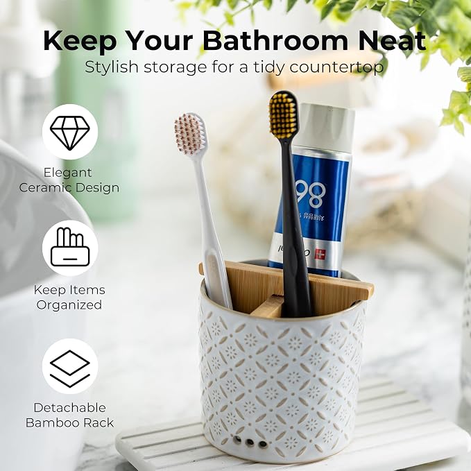 Zoeeker Toothbrush Holders, Ceramic Electric Toothbrush & Toothpaste Holder | - Image 5
