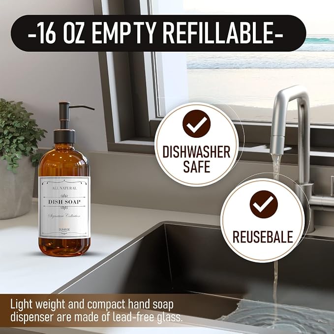 Sunrise Premium Amber Glass Soap Dispenser - Image 2