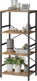 Whitmor 4 Tier Bookshelf - Small Book Shelf Industrial Bookcase, Metal Book Case Book Storage Organizer for CD/Movie/Book, Bookshelves for Bedroom Office Living Room Berry Brown