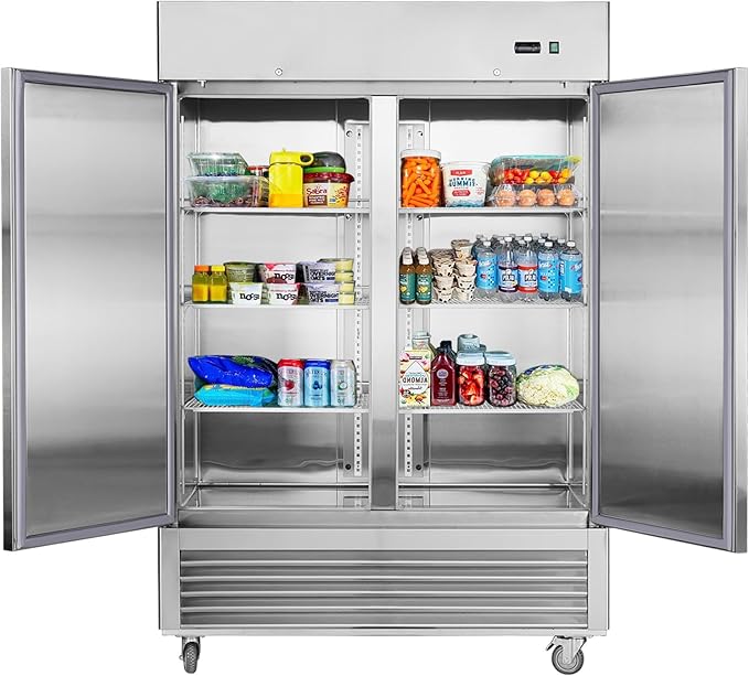 54" W Commercial Refrigerator 2 Section, 2 Solid Door Stainless Steel Reach-in Refrigerator 42.2 Cu.ft, Upright Fan Cooling for Restaurant, Bar, Shop, Home, Business, Kitchen, ETL & DOE