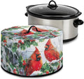 Cardinal Holly Snow Print Slow Cooker Cover with Storage Pocket Stain Resistant Winter Slow Cooker Cover for Kitchen Extra Accessories Fit 6/7/8 Quart Electric Oval Crock Pot Christmas Decor