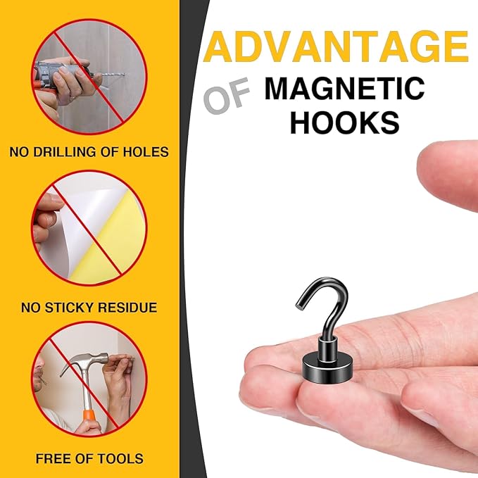 DIYMAG Magnetic Hooks 6pcs 30lbs+ Cruise Essentials 2026 Magnet Hook Black - Image 2