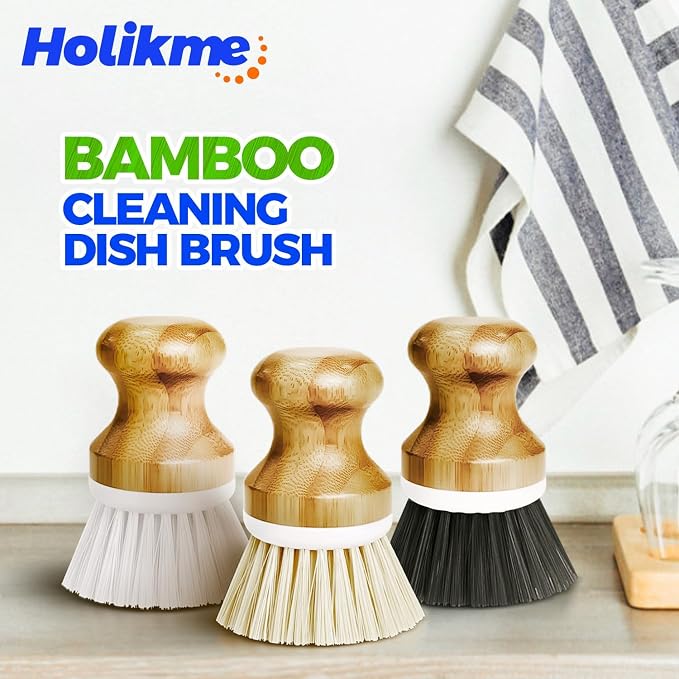 Holikme Bamboo Palm Brush Dish Brushes Round Vegetable Brush, Pans and - Image 7